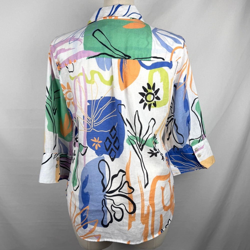Chicos Surreal Linen Button Down Shirt Size Large Art To Wear Coastal Grandma - Picture 3 of 9